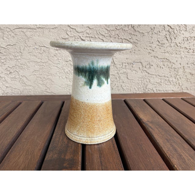 Workaday Handmade Folk Art 1950's Japan Stoneware Art Pottery Stand - Artist Signed For Sale - Image 4 of 6