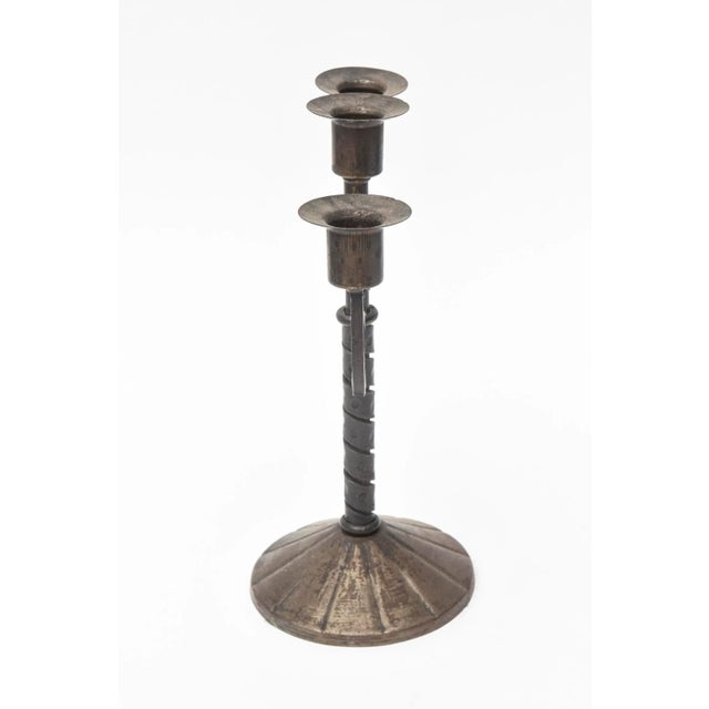 Arts and Crafts Austrian Bronze 3 Arm Candlestick Signed For Sale - Image 4 of 11