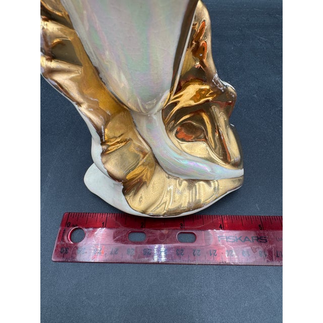 Vintage Vase Pearlescent With Gold Calla Lily Hollywood Regency 22k Gold 7" For Sale - Image 12 of 12