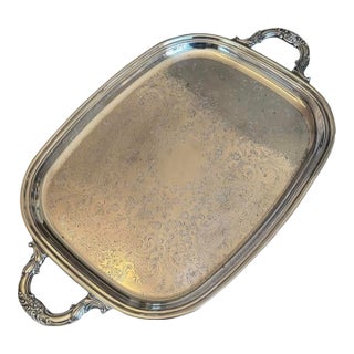 Vintage Silver Plate Large Butler's Buffet Tray With Handles and Feet For Sale