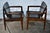 Thonet Thonet Walnut Arm Chairs Mid Century Modern Black Vinyl Pair Office For Sale - Image 4 of 11