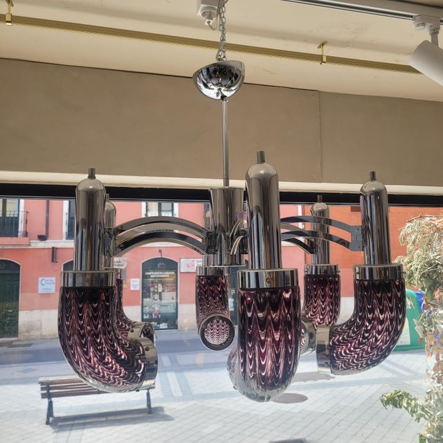 Art Deco Murano Glass Chandelier, Italy, 1980s For Sale - Image 6 of 13