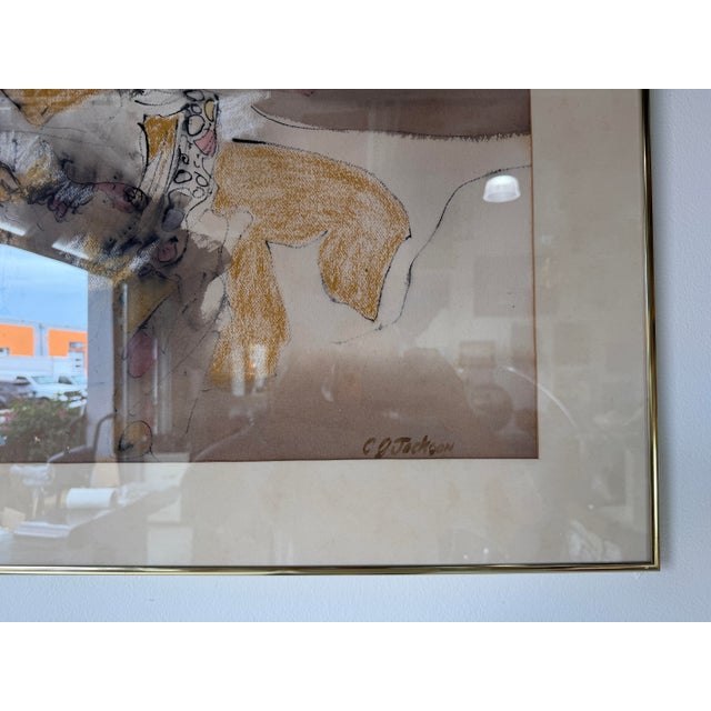 Metal 1970s C. G. Jackson Expressionist Abstract Oil Pastel Painting, Framed For Sale - Image 7 of 12