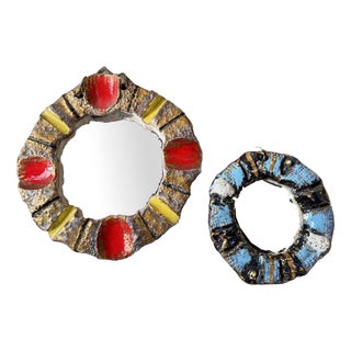 Vintage Ceramic Mirrors, 1950, Set of 2 For Sale