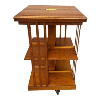 Antique Edwardian Sheraton Revival Hardwood and Satinwood Revolving Bookcase Side Table. Circa 1900-1920s. For Sale