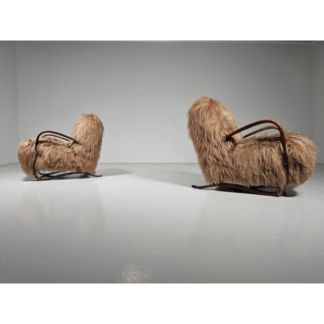 H269 Chairs in Long Hair Mongolian Sheepskin from Jindrich Halabala, 1930s, Set of 2 For Sale - Image 10 of 12