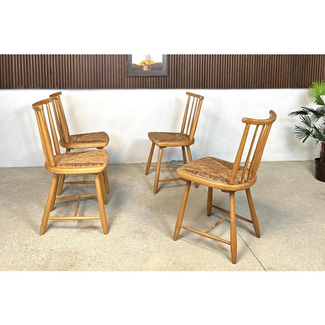 WKS Dining Chairs with Wickerwork Seats by Arno Lambrecht for Wk Möbel, Germany, 1950s, Set of 4 For Sale - Image 9 of 14