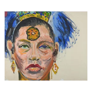 Vintage 1950's Woman in Bold Headdress Portrait Painting