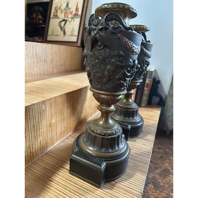 Rococo Pair of Early 20th Century Bronze Bacchanalian Vases After Clodion For Sale - Image 3 of 10