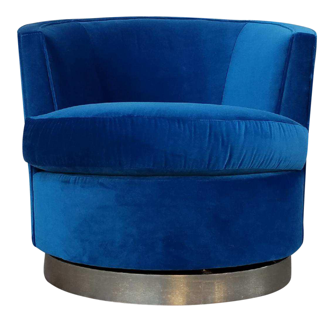 Vintage Blue Velvet Swivel Barrel Chair | Chairish