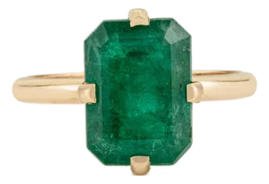 4.58 Carat Zambian Emerald Statement Solitaire Ring in 18k Yellow Gold Size 5
