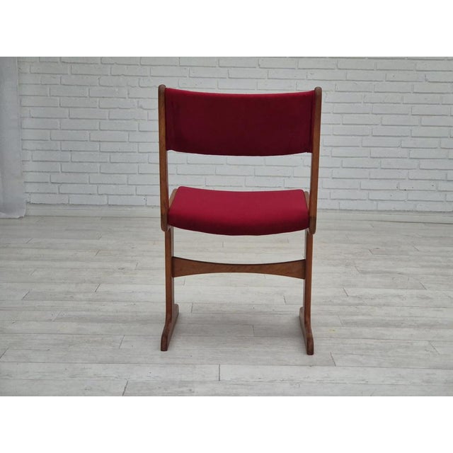 Danish Dining Chairs in Teak & Red Velour, 1960s, Set of 4 For Sale - Image 13 of 18
