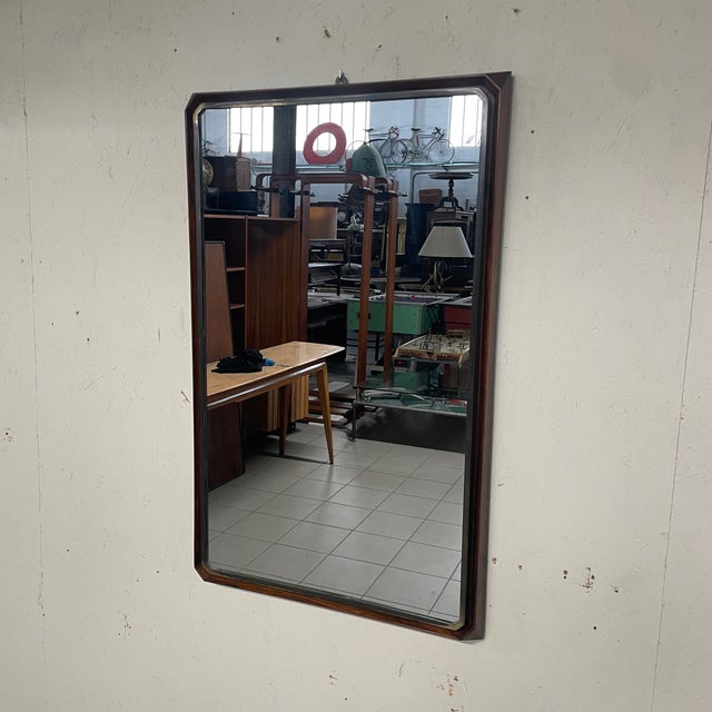 Rectangular Wall Mirror with Wooden and Brass Frame, 1950s For Sale - Image 6 of 10