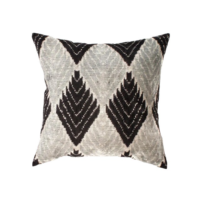 Contemporary Pasargad Oasis Collection Silk Velvet Ikat Pillow - 24'' For Sale