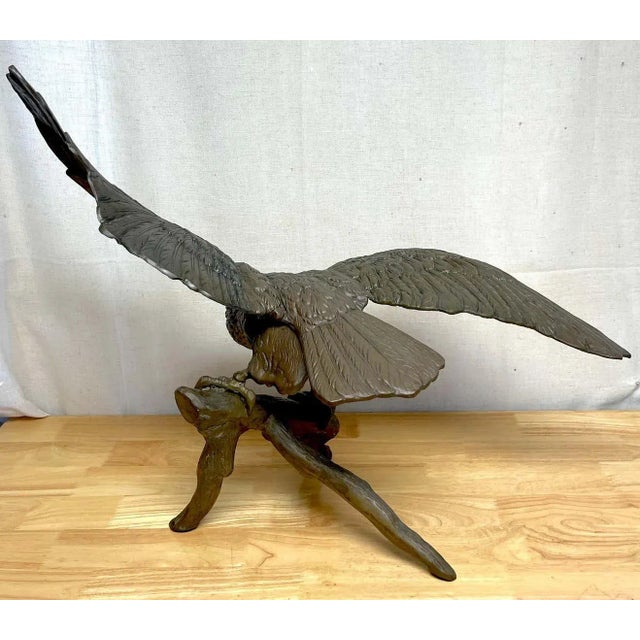 1960s Vintage Patinated Bronze Sculpture 'American Bald Eagle Upon Landing' For Sale - Image 10 of 13