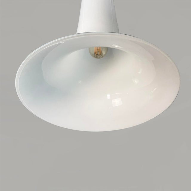 Italian Modern Chandeliers in White Opaline Glass and Metal, 1970s, Set of 3 For Sale - Image 9 of 11