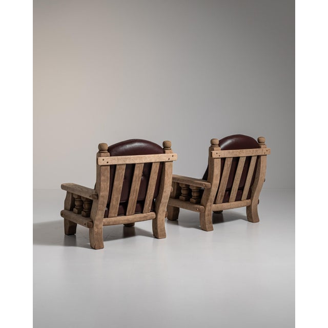 1970s Brutalist Brown Wood Pair of Club Chairs For Sale - Image 13 of 15