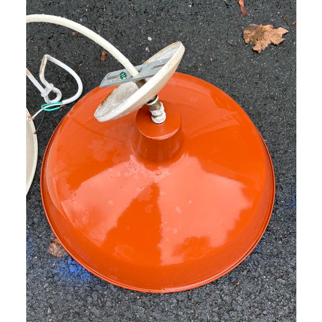 Orange 1980s Industrial Dome Orange Pendant Light Fixtures - A Pair For Sale - Image 8 of 18