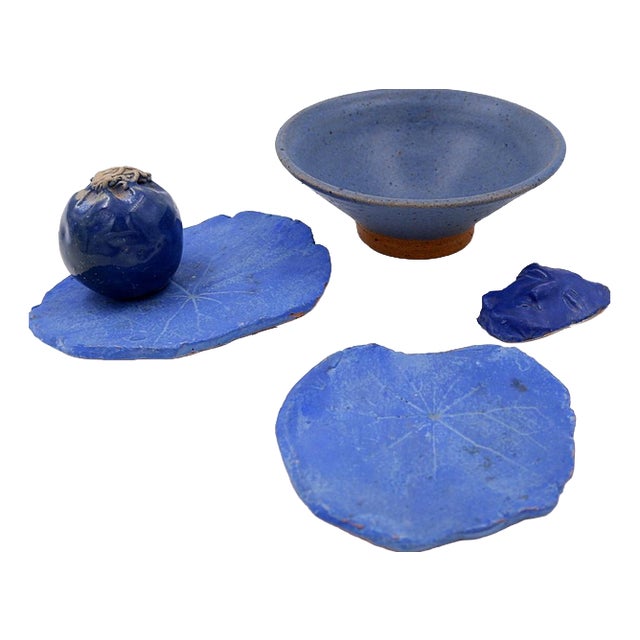 Cobalt Blue Fond Datelier Ceramics from N.Lebrun, Belgium, 1970s, Set of 5 For Sale