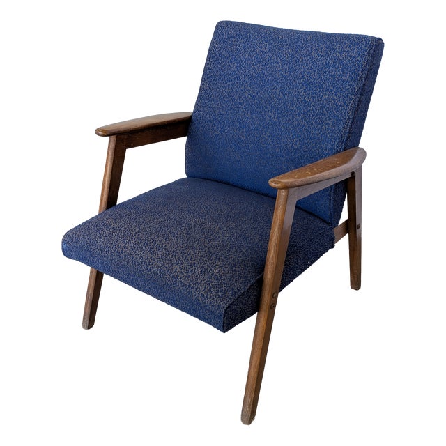 Mid-Century Modern Royal Blue Lounge Chair, 1970s For Sale