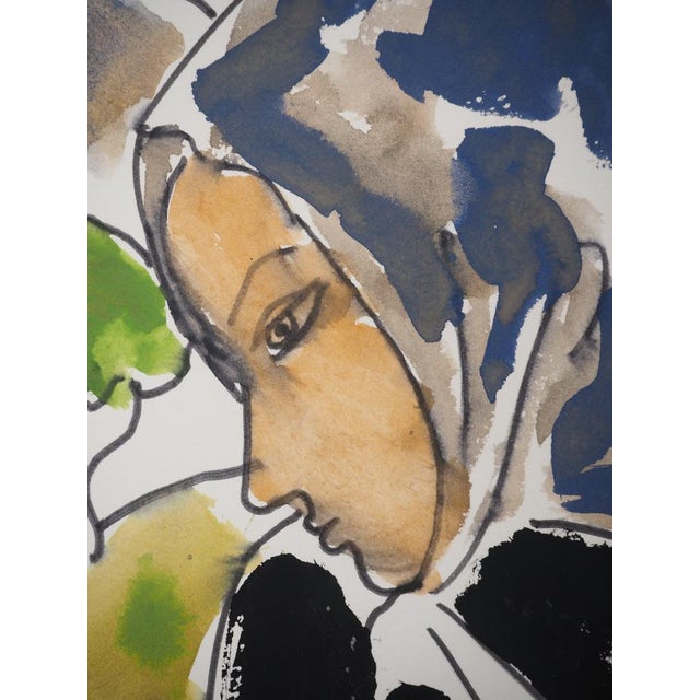 Pierre Ambrogiani, The Peasant Woman, Original Signed Watercolor For Sale - Image 4 of 6
