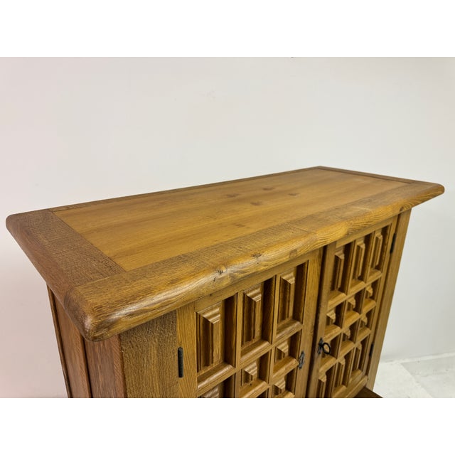 Brown VintageSpanish Style Brutalist Cabinet in Carved Oak, 1970s For Sale - Image 8 of 12
