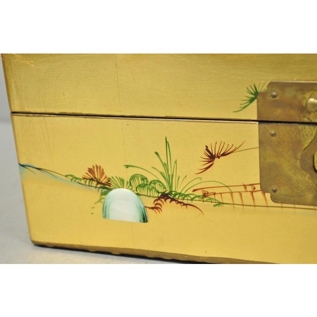 Late 20th Century Vintage Chinese Oriental Gold Leaf Dome Lid Jewelry Box W/ Soapstone Figures For Sale - Image 5 of 18