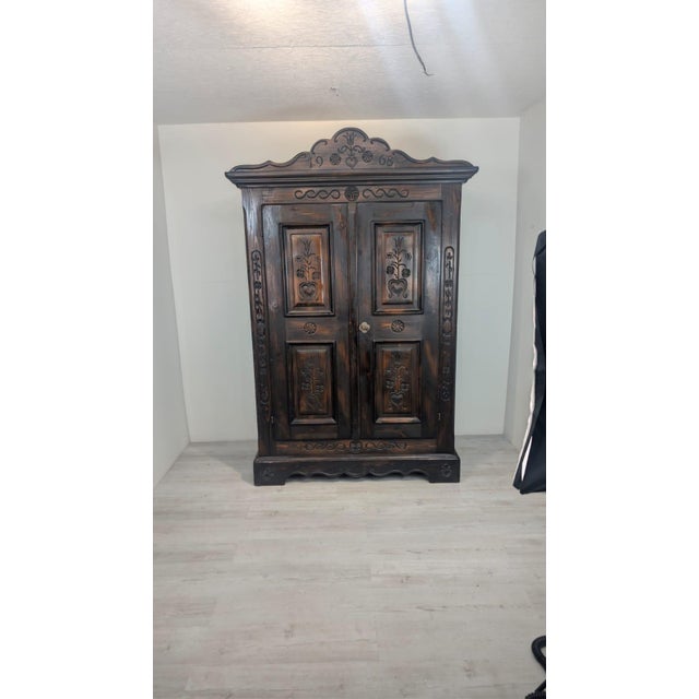 Voglaner 1968 Rustic Solid Wood Wardrobe This solid, rustic-style wooden wardrobe from 1968 by Voglaner has a distinctive...