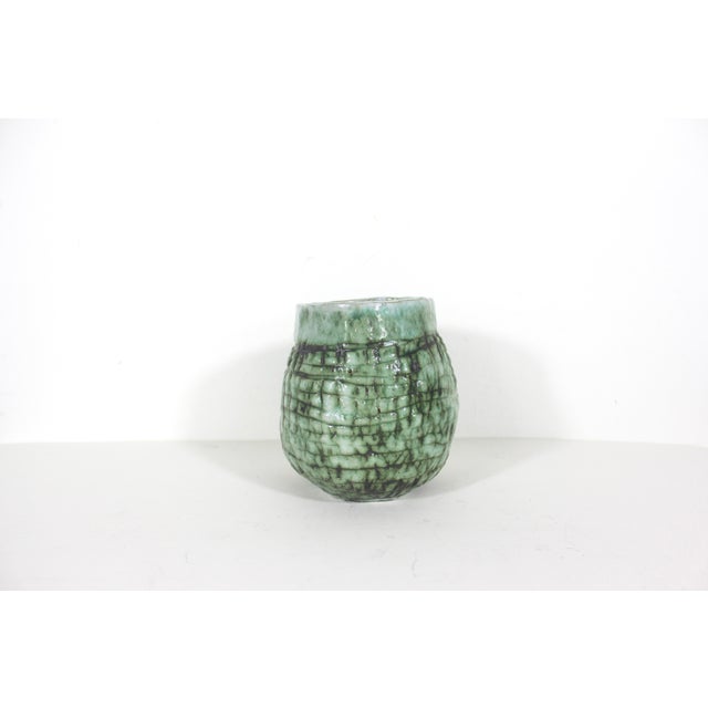 Green Vintage Textured Green Pottery Vase For Sale - Image 8 of 12