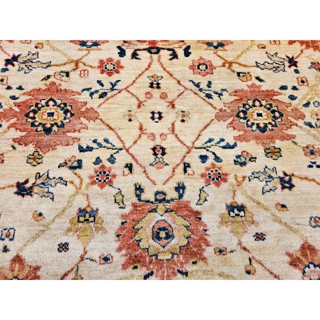 Vintage Persian Mahal Sultanabad Rug, Hand-Knotted Wool, Geometric Pattern, 9x12, Ivory & Blue For Sale - Image 14 of 18