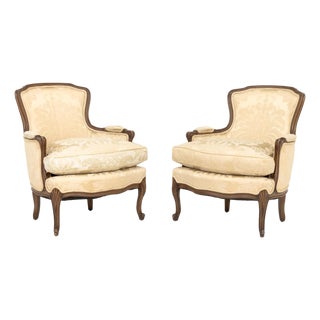 Louis XV Style Carved Wood Bergeres, Pair For Sale