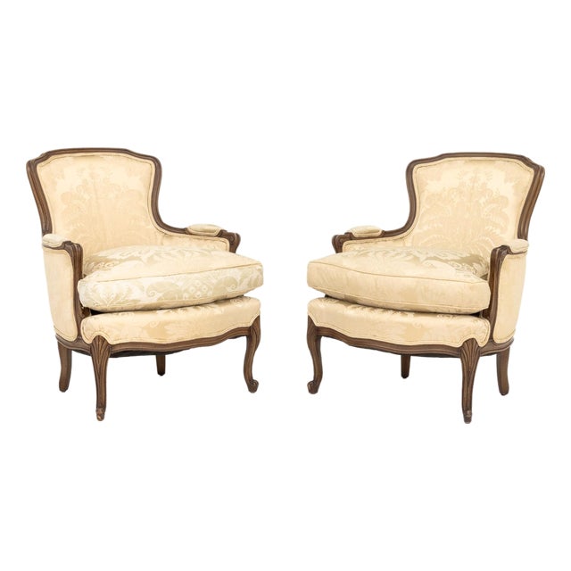 Louis XV Style Carved Wood Bergeres, Pair For Sale