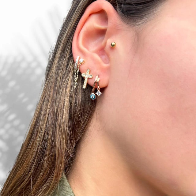 Baby Evil Eye Rose Gold Earrings, A Pair For Sale - Image 4 of 12