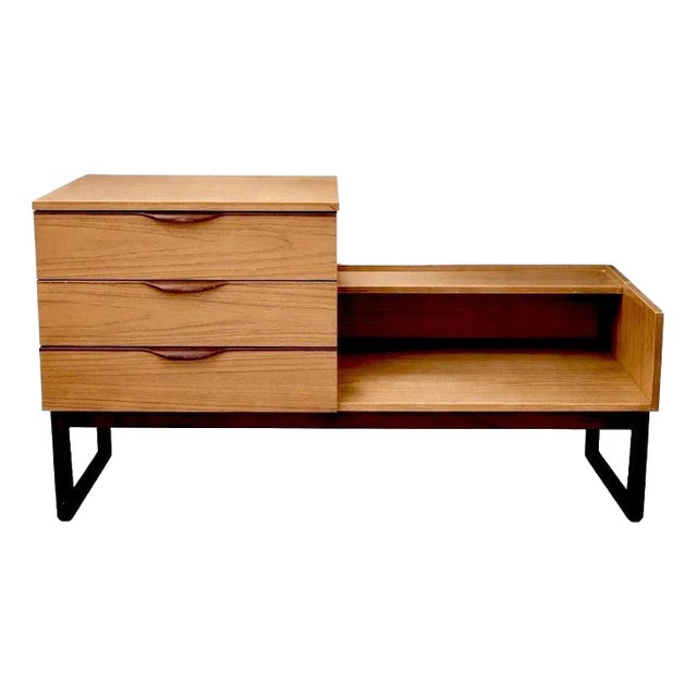 Mid-Century European Teak and Formica Storage Bench with Drawers, 1960s For Sale