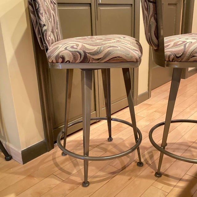 Metal Pair of Contemporary Upholstered Counter/Bar Stools by Johnston Casuals, Bronze Tone Metal For Sale - Image 7 of 14