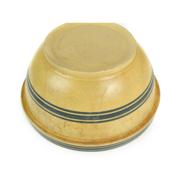 Antique 1900's Large American Stoneware Mixing Bowl With Blue Bands For Sale - Image 9 of 11