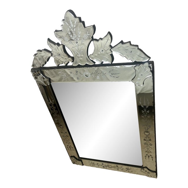 Gorgeous Venetian Floral Etched Wall Mirror - 2 Available For Sale