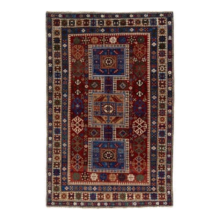 5 X 7 Vintage Caucasian Red Wool Rug With Allover Geometric Motif For Sale