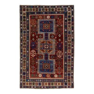 5 X 7 Vintage Caucasian Red Wool Rug With Allover Geometric Motif