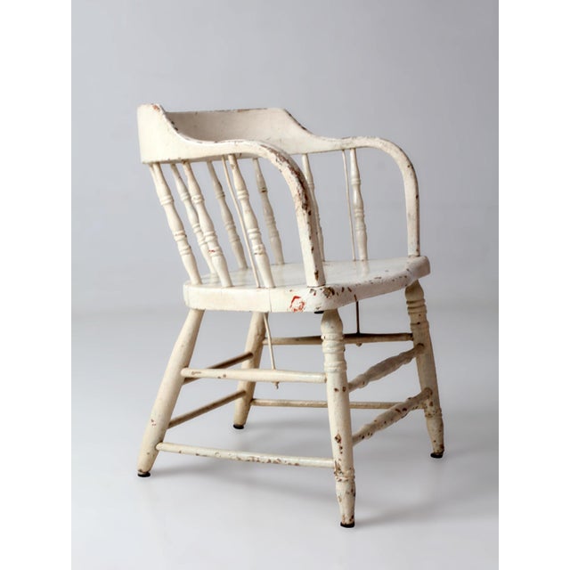 Antique White Painted Windsor Captain's Chair With Spindle Back For Sale - Image 16 of 16