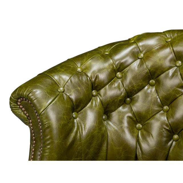 Green Pair of Green Leather Barrel Back Chairs For Sale - Image 8 of 12