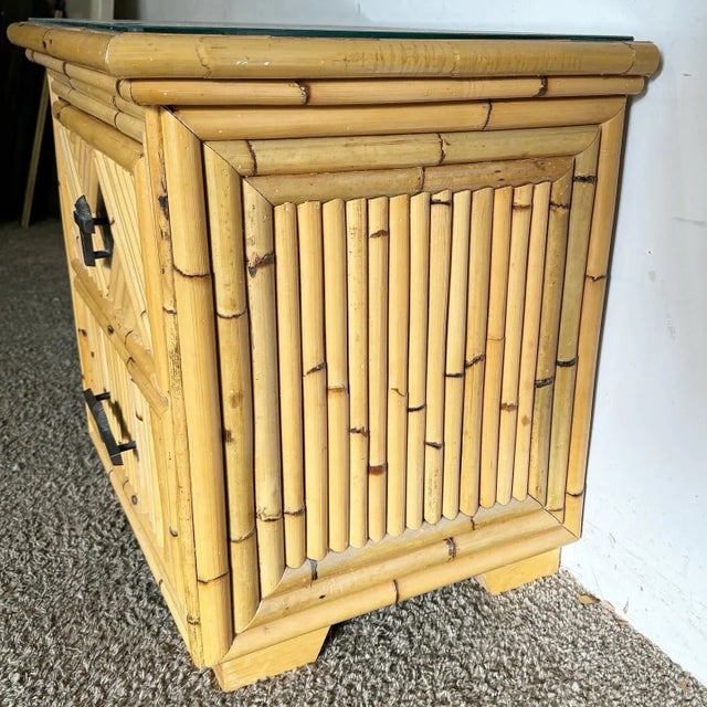 Boho Chic Pencil Reed and Bamboo Nightstand For Sale - Image 4 of 6