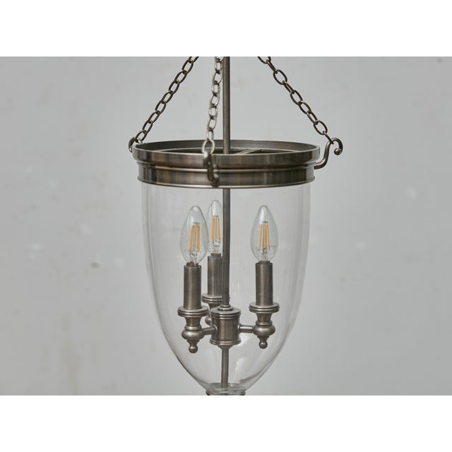 English Midcentury Nickel Bell Lantern With Glass Dome and Three Lights For Sale - Image 10 of 16