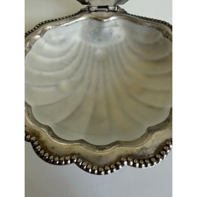 1920s English E & J Leek Silver Plated Clamshell Butter Dish With Glass Liner For Sale - Image 10 of 11