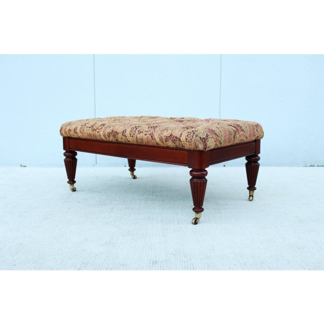 Traditional Hickory Chair Button Tufted Cocktail Ottoman Bench on Brass Casters For Sale - Image 11 of 18