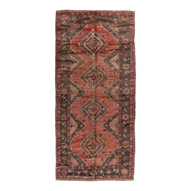 Vintage Circa 1940 Orange Turkish Oushak Kelleh Hand Knotted Wool Runner 5ft 6in X 12ft 2in For Sale