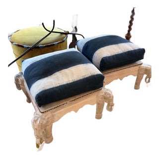 Wood Carved Elephant Ottomans For Sale