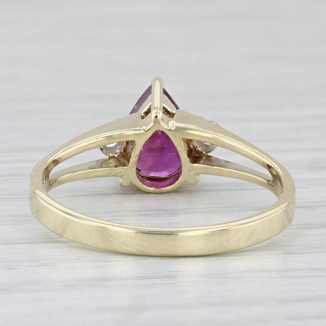2010s 1.35ctw Pear Ruby Diamond Ring 14k Yellow Gold Size 6.5 For Sale - Image 5 of 8
