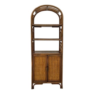 MCM Boho Chic Bamboo and Wicker Bookcase Display Etagere For Sale