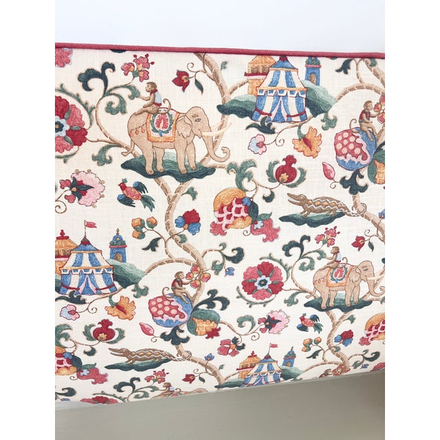 Chinoiserie 1990s Upholstered Headboard in P. Kaufmann Uzbek Jewel Fabric – Elephant Chinoiserie Print by Calico Corners For Sale - Image 3 of 15